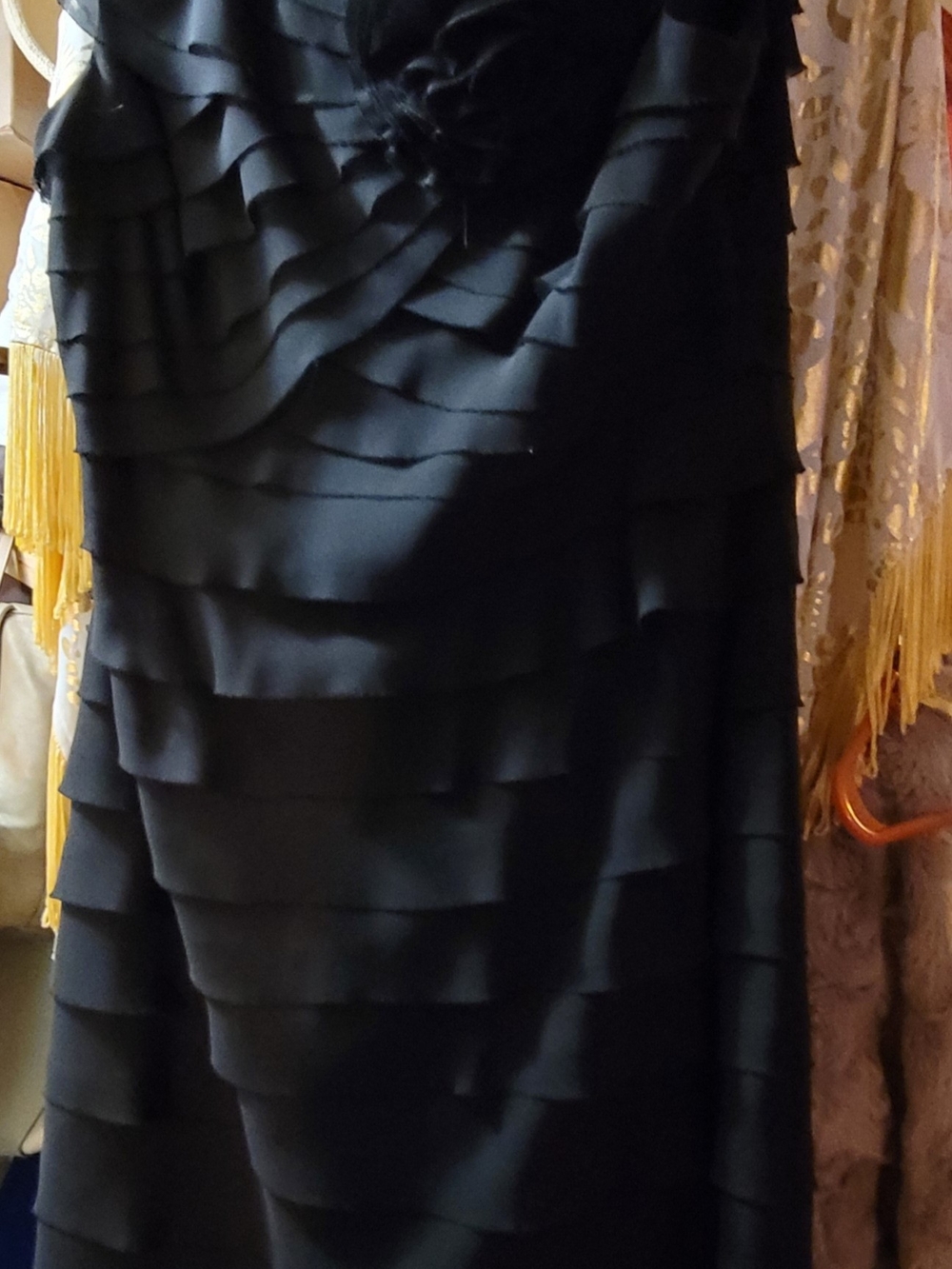 London Style Nights Black Layered Ruffle Midi Dress